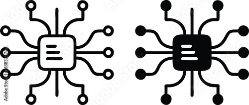 Microchip Circuit Icon Vector, Black and White Processor Technology Symbol