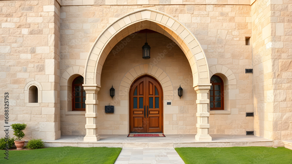 Fototapeta premium Arched entrance of old stone Islamic styled house