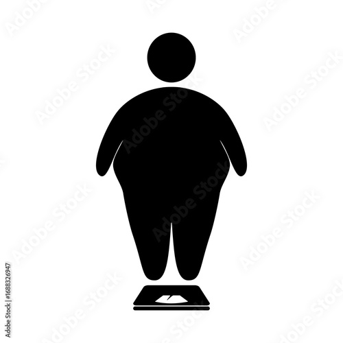 Fat person on the scales icon, Overweight icon. Flat vector illustration design isolated on white background