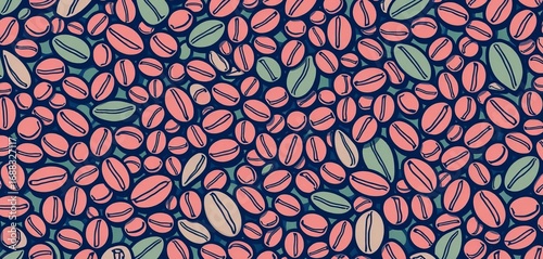 Vintage coffee bean line art seamless pattern background, design, geometric
