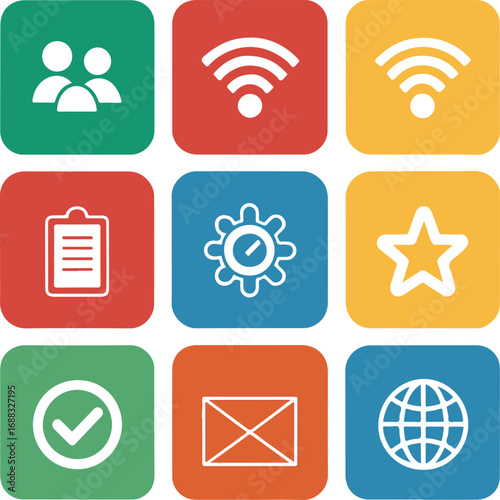 UI Icons Set: User, Wi-Fi, Checklist, Gear, and Globe Symbols