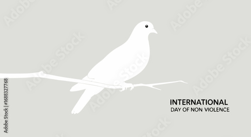 A minimalist graphic depicting a white dove perched on a bare branch, symbolizing the International Day of Non-Violence.