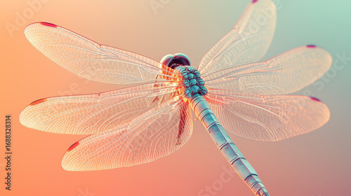 Dragonfly macro with pastel colors. Close-up of a dragonfly with delicate wings. Soft pastel colors and detailed texture.