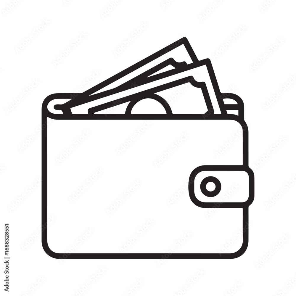 Fototapeta premium Wallet with money icon. Simple outline vector illustration of a billfold full of cash banknotes. Symbol for personal finance, payment, and savings