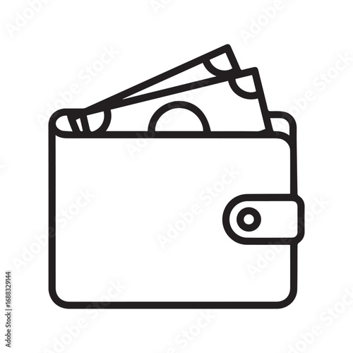 Wallet with money icon. Simple outline vector illustration of a billfold full of cash banknotes. Symbol for personal finance, payment, and savings