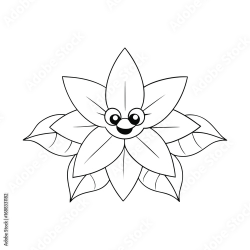A festive red poinsettia flower coloring page, featuring bold petals, detailed leaves, and holiday charm. Perfect for kids and adults to bring Christmas spirit to life.
