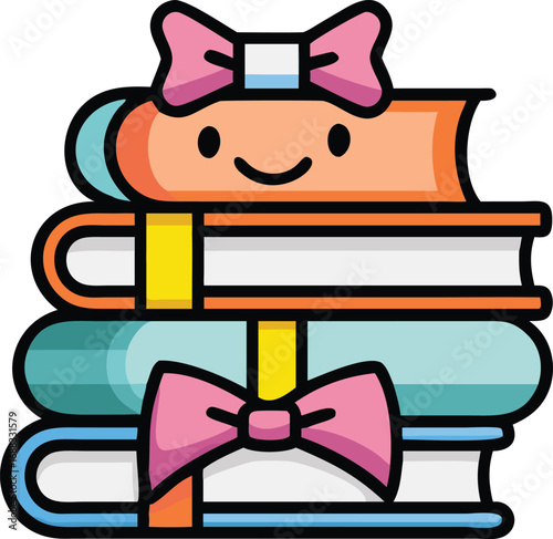 Vector art of a stack of colorful books tied with pink bows, representing reading, education, and knowledge.
