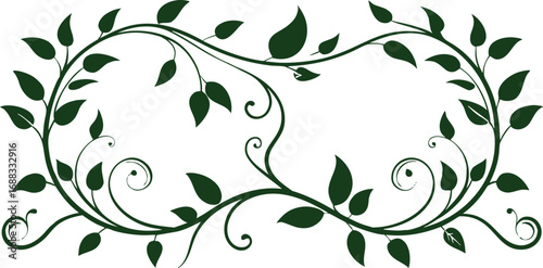 Vector art of green vine with leaves and swirls forming an elegant border.