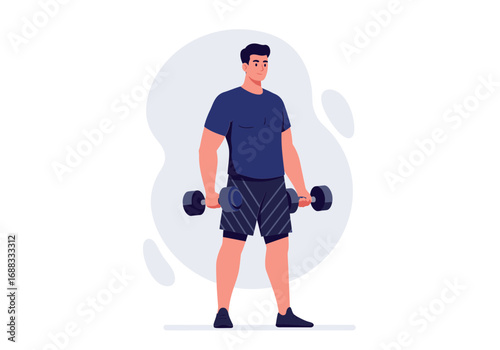 Dynamic man confidently lifting dumbbells, showcasing strength and dedication for fitness motivation and health goals.