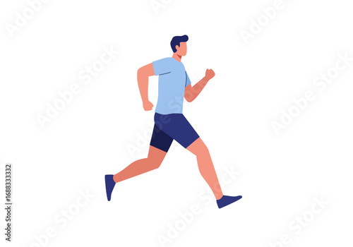 Dynamic man in athletic wear effortlessly running, capturing motion and healthy lifestyle energy for active marketing campaigns