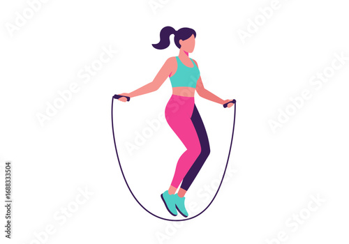 Energetic woman powerfully jumping rope, embodying a dynamic fitness routine and healthy lifestyle goals with vibrant athleticism.