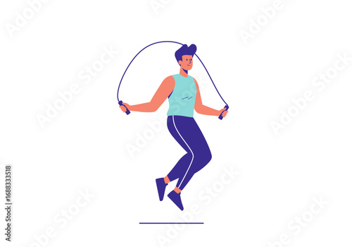 Energetic man joyfully jumping rope to boost fitness and achieve health goals with dynamic movement