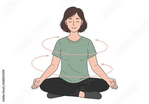 Serene woman meditating peacefully in lotus pose, embracing inner calm and mindfulness for ultimate relaxation and well-being.