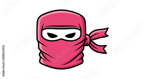 Cartoon Pink Ninja Head with Mask and Bandana.