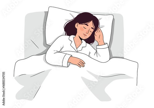 Peaceful woman resting soundly in cozy bed, embracing deep restorative sleep for ultimate rejuvenation and well-being