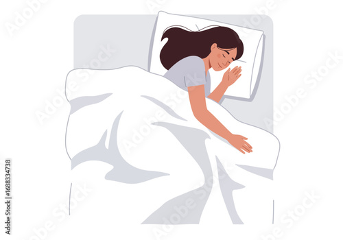 Peaceful woman sleeping soundly, embracing deep rest and serene dreams under cozy blankets for ultimate relaxation and well-being