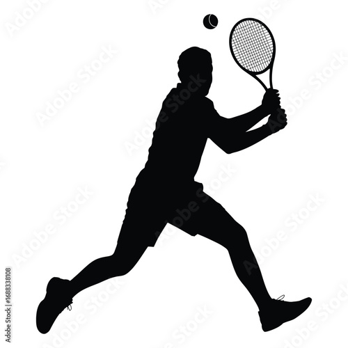 Silhouette of a male tennis player in action hitting a forehand shot with a tennis ball