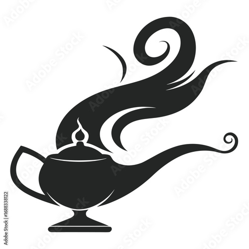 Minimalist Silhouette of an Ancient Oil Lamp with Smoke Vector Graphic Design