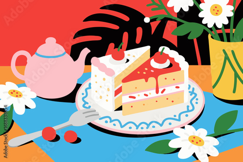 Retro and pop, simple cakes illustration set. Cute. Simple. Event. sweets. party. cream.