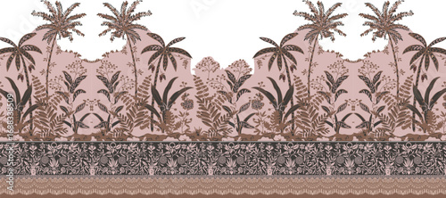 textile digital motif decor border Mughal paisley abstract ikat ethnic rug baroque ornament for women clothing