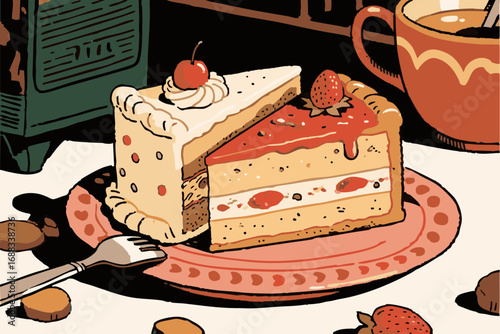 Retro and pop, simple cakes illustration set. Cute. Simple. Event. sweets. party. cream.