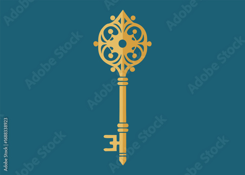 Minimalist Single Color Vector Illustration of an Ancient Key