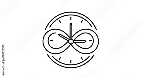 Infinity Symbol with Clock Face, Representing Timeless Flow.