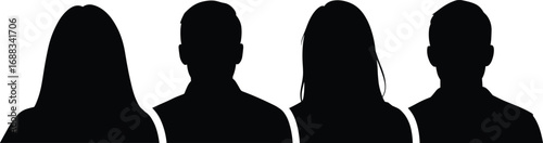 Black silhouette illustration of diverse business people group portrait, male and female professional staff profiles, teamwork collaboration concept vector design.