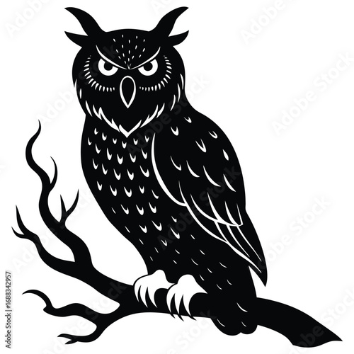 Adobe IllustStunning close-up of a snowy owl gliding low over an icy tundra, eyes locked on viewer, pale winter sun. raptor Artwork Etching illustration of an angry Great Horned Owl
