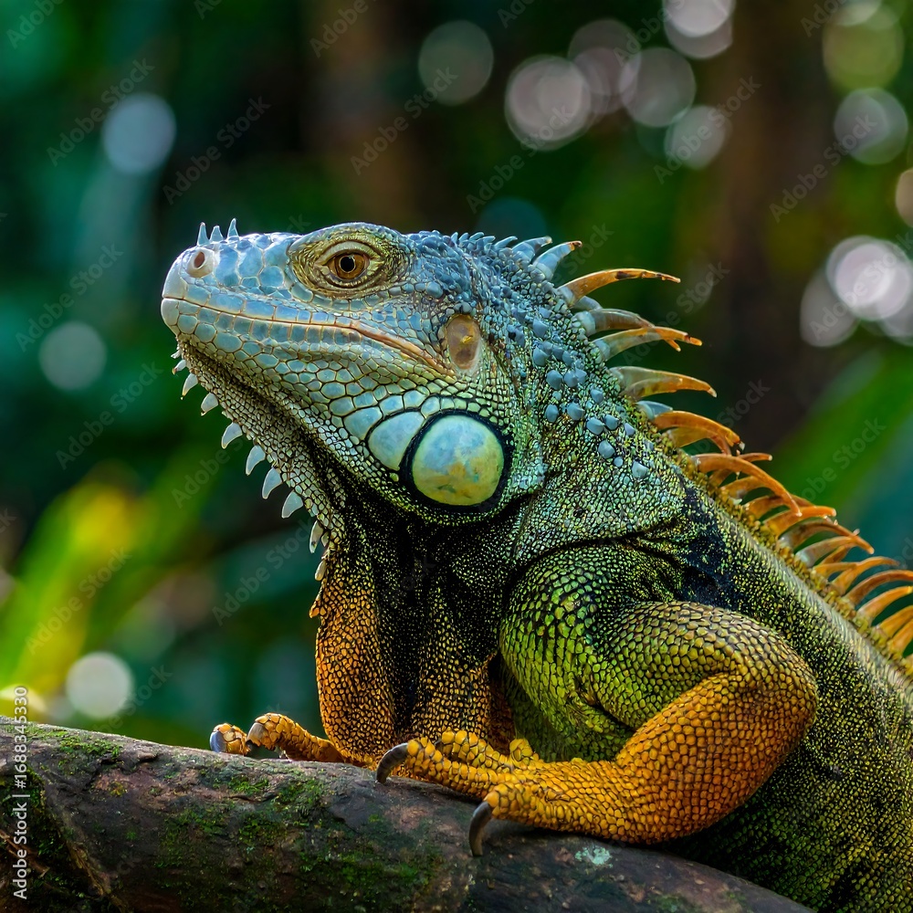 Fototapeta premium Close-up iguana in a forest