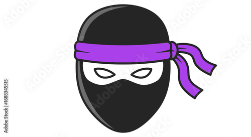 Cartoon ninja head with purple headband and white eyes illustration.