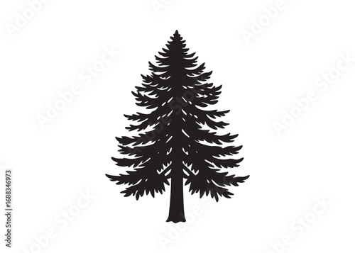 Redwood forest tree black silhouette vector illustration.