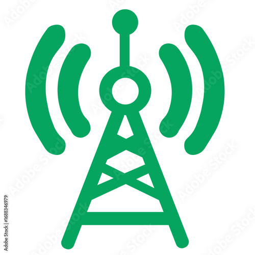 Minimal broadcast signal tower icon vector illustration with radiating waves, representing wireless communication, connectivity, and network transmission, isolated on white background