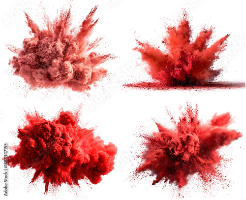 Vibrant red powder explosion isolated on transparent background, a dynamic burst of color and energy, perfect for adding a bold and impactful element