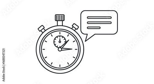 Stopwatch with Speech Bubble Icon Representing Time Management and Communication.
