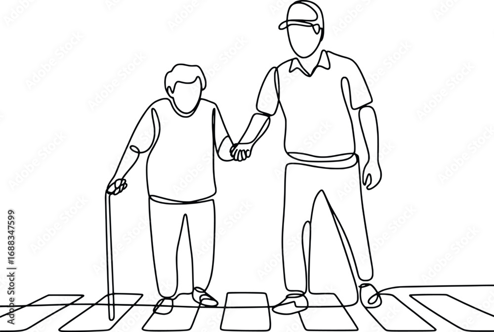 custom made wallpaper toronto digitalElderly person with cane guided across crosswalk by younger person holding hand