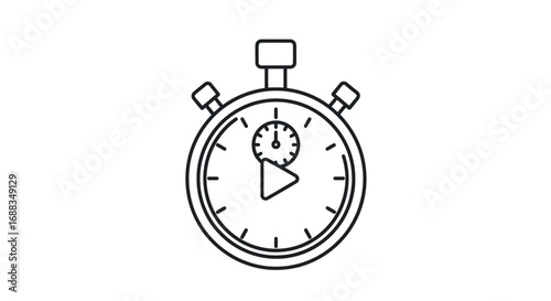 Line Art Stopwatch Icon with Play Button Symbol.