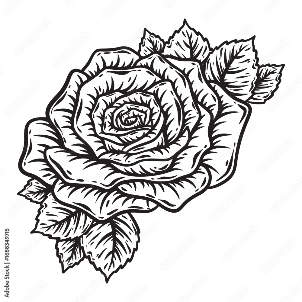 Fototapeta premium illustration art hand drawn black and white rose flower tattoo and t-shirt design