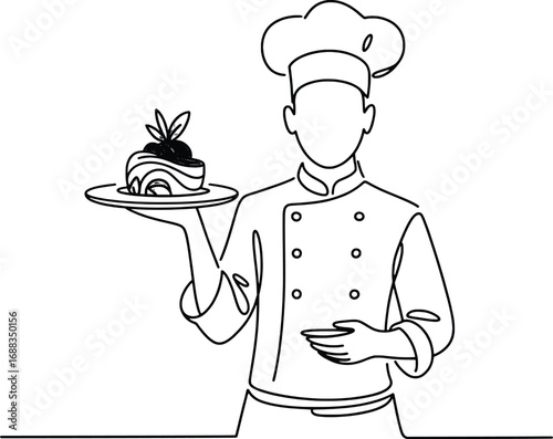 Chef with gourmet dessert presentation ready for serving delicious food