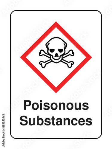 Poisonous Substances Warning Label: Skull and Crossbones Safety Icon for Chemical Containers and Global Infrastructure Compliance | High Quality Vectorial Stock Image