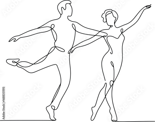 Elegant ballet dancers duo elegant pose artistic line drawing performance art