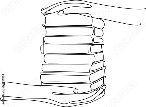 Hands holding stack of books knowledge transfer education learning concepts graphic art