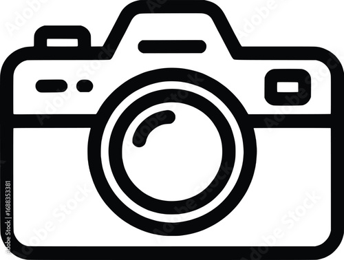 Simple line art camera icon for photography and videography projects creative media