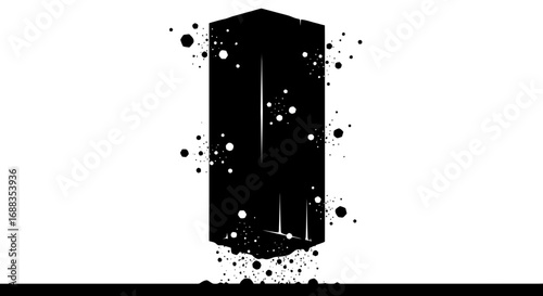 Abstract black pillar with exploding particles