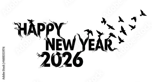Happy new year 2026 with flying birds