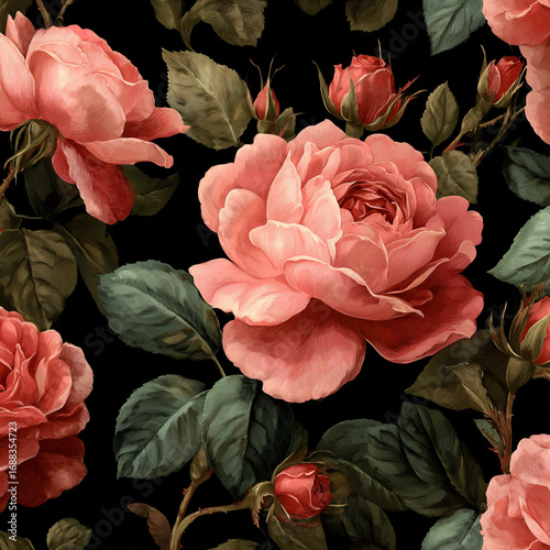 Wallpaper Mural Vintage floral, Roses. isolated on black. Torontodigital.ca
