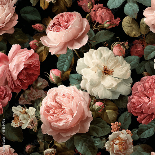 Wallpaper Mural Vintage floral, Roses. isolated on black. Torontodigital.ca