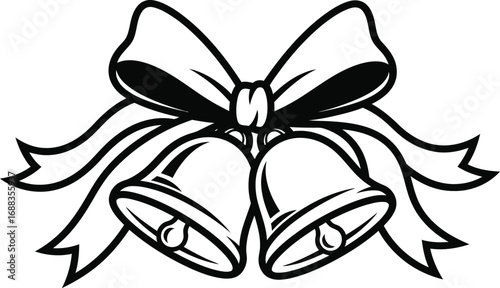 Elegant Jingle Bells with Ribbon, Black and White Vector