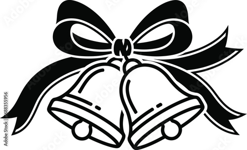 Elegant Jingle Bells with Ribbon, Black and White Vector