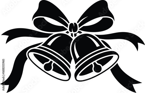 Elegant Jingle Bells with Ribbon, Black and White Vector